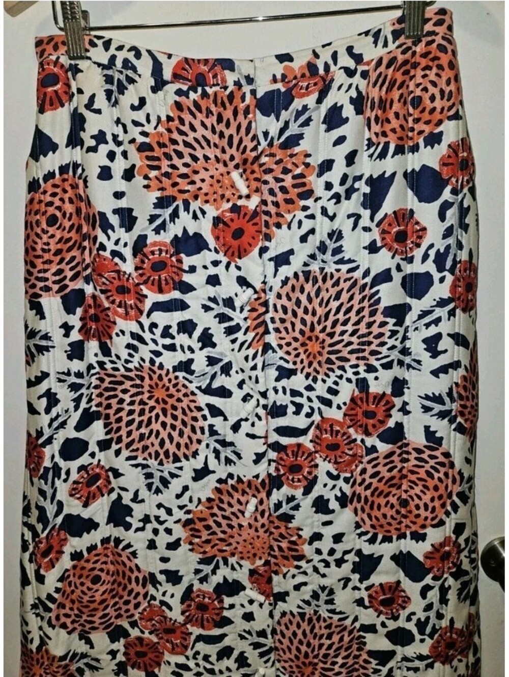 Vera Neumann Sz 12 Vintage Maxi Skirt Quilt Floral White Blue Red Toggle Button - Picture 5 of 11